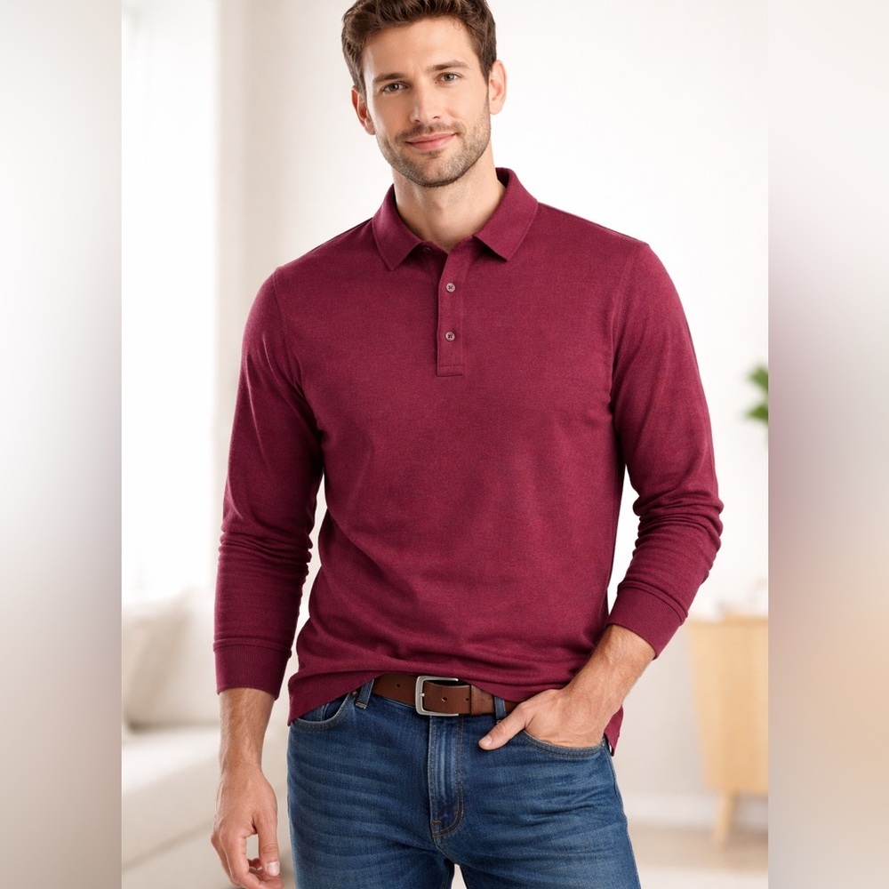 Ministry of Supply Maroon Long Sleeve Polo size s